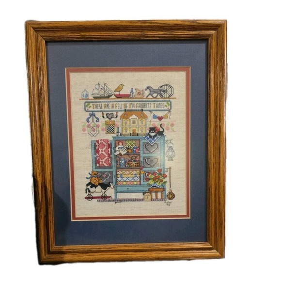 Vtg Cross Stitch Sampler-Needlepoint 1990s Folk Art Cottagecore